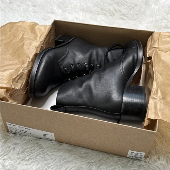 Madewell Patti Lace Up Boots in Black Leather Size 8.5 - Picture 2 of 10